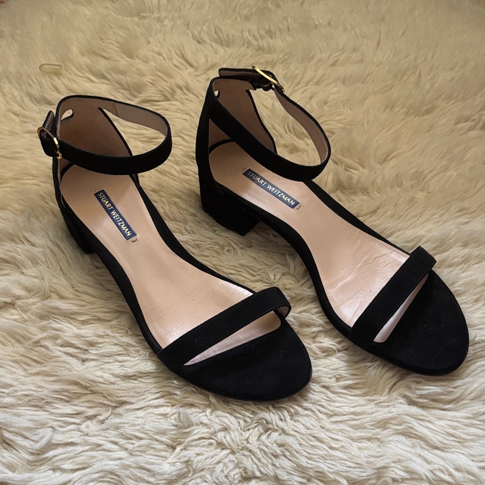 Stuart Weitzman Black Suede Ankle Strap Sandals Size 11